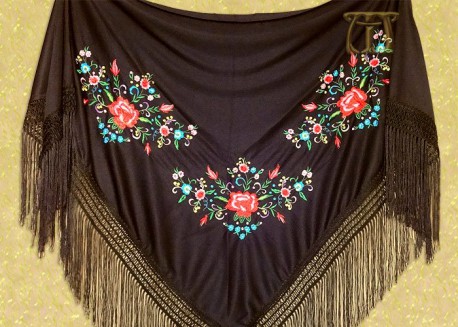 Mantón tres picos, NEGRO/COLORES