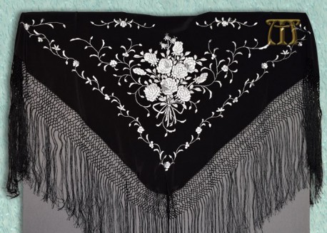 Mantón tres picos, Ref. PME-NEGRO/PLATA