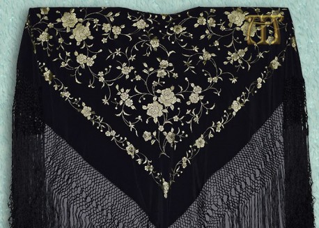 Mantón de Manila, REF. AM MD-69 NEGRO/ORO